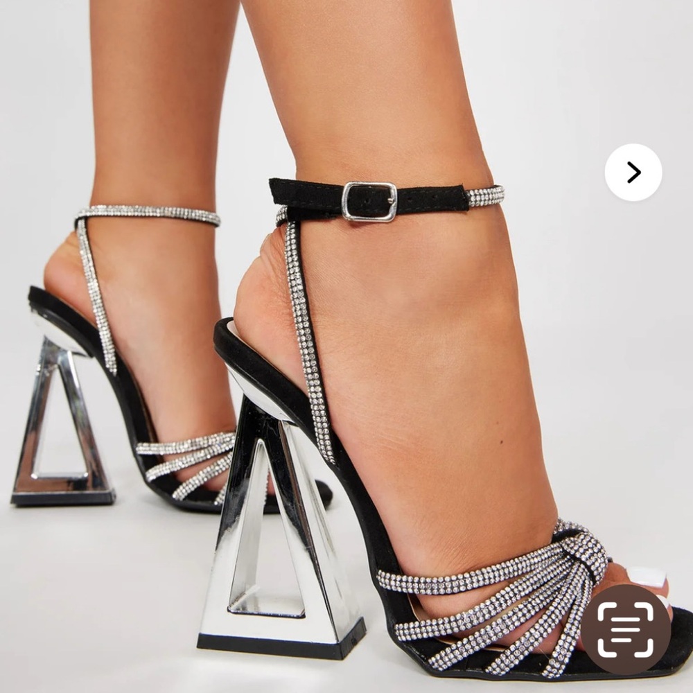 Fashion Nova Black and Silver High Heels